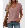imagePRETTYGARDEN Womens Tops Short Sleeve Oversized Tshirts Shirts 2026 Summer Casual V Neck Loose Basic Tees Spring Tunic BlouseDusty Pink