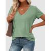 imagePRETTYGARDEN Womens Tops Short Sleeve Oversized Tshirts Shirts 2026 Summer Casual V Neck Loose Basic Tees Spring Tunic BlouseLight Green