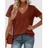 imagePRETTYGARDEN Womens Tops Short Sleeve Oversized Tshirts Shirts 2026 Summer Casual V Neck Loose Basic Tees Spring Tunic BlouseRust Red