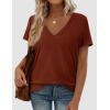 imagePRETTYGARDEN Womens Tops Short Sleeve Oversized Tshirts Shirts 2026 Summer Casual V Neck Loose Basic Tees Spring Tunic BlouseRust Red
