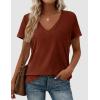 imagePRETTYGARDEN Womens Tops Short Sleeve Oversized Tshirts Shirts 2026 Summer Casual V Neck Loose Basic Tees Spring Tunic BlouseRust Red