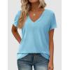 imagePRETTYGARDEN Womens Tops Short Sleeve Oversized Tshirts Shirts 2026 Summer Casual V Neck Loose Basic Tees Spring Tunic BlouseSky Blue