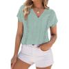 imagePRETTYGARDEN Blouses for Women Dressy Casual Spring 2026 Cap Sleeve V Neck Lace Trim Boho Tops Work Shirts Summer ClothesLight Green