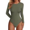 imagePRETTYGARDEN Bodysuits for Women 2026 Spring Long Sleeve Shirts Fitted Basic Ribbed Layering Tops Fall Fashion Winter ClothesArmy Green