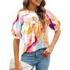 imagePRETTYGARDEN Floral Tops for Women Blouses Dressy Casual 2026 Summer Trendy Outfits Boho Pleated Short Sleeve ShirtsBrown Purple Floral