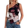 imagePRETTYGARDEN Going Out Tops for Women Floral Mesh Y2K Shirt 2026 Summer One Shoulder Asymmetrical Spring Vacation ClothesBlack Apricot Floral
