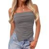 imagePRETTYGARDEN Going Out Tube Tops for Women Trendy Summer 2026 Asymmetrical Ruched Strapless Bandeau Shirts Spring ClothesDark Grey