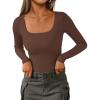 imagePRETTYGARDEN Long Sleeve Shirts for Women Spring 2026 Ribbed Basic Tees Scoop Neck Trendy Going Out Tops Fashion ClothingBrown