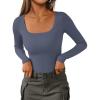 imagePRETTYGARDEN Long Sleeve Shirts for Women Spring 2026 Ribbed Basic Tees Scoop Neck Trendy Going Out Tops Fashion ClothingDark Dusty Blue