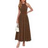 imagePRETTYGARDEN Summer Halter Dresses for Women 2026 Vacation Outfits Sleeveless Polka Dot Sundress Wedding Guest Maxi DressDot Brown Apricot