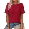 imagePRETTYGARDEN Summer Tops for Women 2026 Lace Short Sleeve TShirts Casual Blouses Spring Fashion Clothes Vacation OutfitsRed