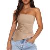 imagePRETTYGARDEN Tube Tops for Women Trendy Summer 2026 Spring Fashion Going Out Y2K Clothes Asymmetrical Ruched Strapless ShirtsApricot