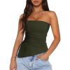 imagePRETTYGARDEN Tube Tops for Women Trendy Summer 2026 Spring Fashion Going Out Y2K Clothes Asymmetrical Ruched Strapless ShirtsArmy Green
