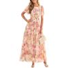 imagePRETTYGARDEN Tulle Floral Dress Women Summer Wedding Guest 2026 Spring Short Sleeve Maxi Smocked Flowy Beach Party DressesApricot Multi Floral
