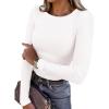 imagePRETTYGARDEN Women 2026 Fall Clothes Long Sleeve Shirts Ribbed Knit Fitted Basic Tee Going Out Tops Underscrub Casual OutfitsWhite