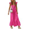 imagePRETTYGARDEN Womens 2026 Summer Casual Maxi Dresses Cap Sleeve V Neck Smocked Long Pockets Party Sundress Vacation OutfitsRose Red