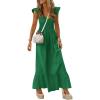 imagePRETTYGARDEN Womens 2026 Summer Casual Maxi Dresses Cap Sleeve V Neck Smocked Long Pockets Party Sundress Vacation OutfitsTeal