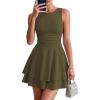 imagePRETTYGARDEN Womens 2026 Summer Mini Dress Sleeveless Ruched A Line Ruffle Flowy Short Cute Dresses Party Date Night OutfitsArmy Green