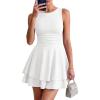 imagePRETTYGARDEN Womens 2026 Summer Mini Dress Sleeveless Ruched A Line Ruffle Flowy Short Cute Dresses Party Date Night OutfitsWhite