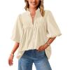 imagePRETTYGARDEN Womens 2026 Summer Short Lantern Sleeve Tops Loose Fit Button Down Shirt Pleated V Neck Blouses Trendy ClothesApricot