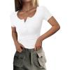 imagePRETTYGARDEN Womens 2026 Summer Short Sleeve Tops Ribbed Henley Button Slim Fit Basic Casual T Shirts Blouse Fashion ClothingWhite