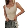 imagePRETTYGARDEN Womens 2026 Summer Tank Tops Ribbed Knit Slim Fit Sleeveless Henley Shirts Casual Basic Button Up BlouseApricot