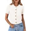 imagePRETTYGARDEN Womens Casual Summer Short Sleeve Cardigans 2026 Button Down Knitted Sweater Basic Crew Neck Crop TopsWhite