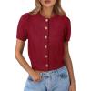 imagePRETTYGARDEN Womens Casual Summer Short Sleeve Cardigans 2026 Button Down Knitted Sweater Basic Crew Neck Crop TopsWine Red