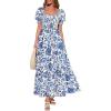 imagePRETTYGARDEN Womens Floral Boho Maxi Dresses Flowy Short Sleeve A Line Smocked Eyelet 2026 Summer Beach Vacation ClothesFloral Blue