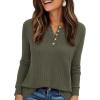 imagePRETTYGARDEN Womens Long Sleeve Henley Shirts 2026 Spring Casual Ribbed Tunic Tops Lightweight Sweaters Fashion ClothingArmy Green