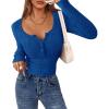 imagePRETTYGARDEN Womens Long Sleeve Tops 2026 Spring Fashion Clothes Henley Shirts Slim Fitted Ribbed Tees Blouses Fall OutfitsBlue