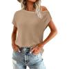 imagePRETTYGARDEN Womens Off The Shoulder Tops 2026 Summer Casual Short Sleeve Tunic T Shirts Lightweight Knit SweatersKhaki