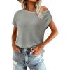 imagePRETTYGARDEN Womens Off The Shoulder Tops 2026 Summer Casual Short Sleeve Tunic T Shirts Lightweight Knit SweatersLight Grey