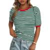 imagePRETTYGARDEN Womens Puff Short Sleeve Summer Tops 2026 Casual Ribbed Knit Work Basic Tees Crewneck Spring Striped T ShirtsGreen