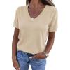 imagePRETTYGARDEN Womens Short Sleeve Sweaters V Neck Business Casual Tops Lightweight Sweater Shirts 2026 Summer Spring OutfitsApricot