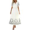 imagePRETTYGARDEN Womens Summer Boho Maxi Dress 2026 Spring Floral Short Sleeve V Neck A Line Flowy Beach Wedding Guest DressesBeige