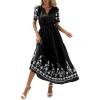 imagePRETTYGARDEN Womens Summer Boho Maxi Dress 2026 Spring Floral Short Sleeve V Neck A Line Flowy Beach Wedding Guest DressesBlack