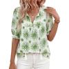 imagePRETTYGARDEN Womens Summer Boho Tops 2026 Tie Front V Neck Print Loose Fit Short Sleeve Peasant Blouses Vacation OutfitsFloral White Green