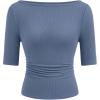 imagePRETTYGARDEN Womens Summer Short Sleeve Tops Boat Neck Ribbed Knit Slim Fit T Shirt Casual Basic Top 2026 Spring ClothesBlue Grey