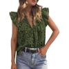 imagePRETTYGARDEN Womens Summer Tops 2026 Dressy Casual Ruffle Cap Sleeve Button V Neck Embroidered Eyelet Blouses ShirtsArmy Green