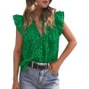 imagePRETTYGARDEN Womens Summer Tops 2026 Dressy Casual Ruffle Cap Sleeve Button V Neck Embroidered Eyelet Blouses ShirtsDark Green