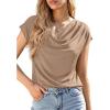 imagePRETTYGARDEN Womens Tops Dressy Casual Clothing 2026 Summer Cowl Neck Short Sleeve Blouses Spring Business Work Office ShirtsKhaki