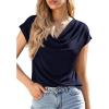 imagePRETTYGARDEN Womens Tops Dressy Casual Clothing 2026 Summer Cowl Neck Short Sleeve Blouses Spring Business Work Office ShirtsNavy Blue