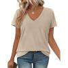 imagePRETTYGARDEN Womens Tops Short Sleeve Oversized Tshirts Shirts 2026 Summer Casual V Neck Loose Basic Tees Spring Tunic BlouseApricot