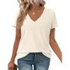 imagePRETTYGARDEN Womens Tops Short Sleeve Oversized Tshirts Shirts 2026 Summer Casual V Neck Loose Basic Tees Spring Tunic BlouseBeige
