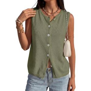 imagePRETTYGARDEN Sweater Vest Women 2026 Summer Sleeveless Cardigans Trendy Knit Vest Top Button Down Spring Sweater TopsArmy Green