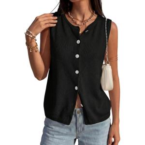 imagePRETTYGARDEN Sweater Vest Women 2026 Summer Sleeveless Cardigans Trendy Knit Vest Top Button Down Spring Sweater TopsBlack