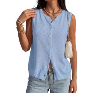 imagePRETTYGARDEN Sweater Vest Women 2026 Summer Sleeveless Cardigans Trendy Knit Vest Top Button Down Spring Sweater TopsLight Blue