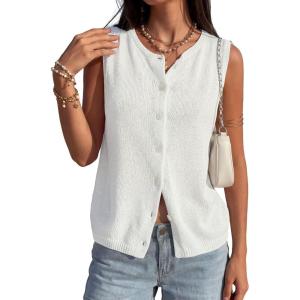 imagePRETTYGARDEN Sweater Vest Women 2026 Summer Sleeveless Cardigans Trendy Knit Vest Top Button Down Spring Sweater TopsWhite