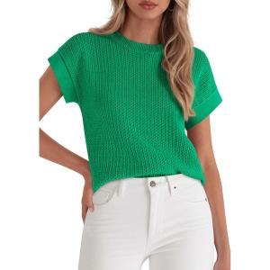 imagePRETTYGARDEN Womens 2026 Spring Fashion Sweater Vest Business Casual Crochet Tops Cap Sleeve Knit Shirt Beach Summer OutfitsLight Green